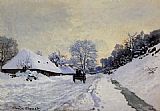 Covered Canvas Paintings - A Cart on the Snow Covered Road with Saint-Simeon Farm